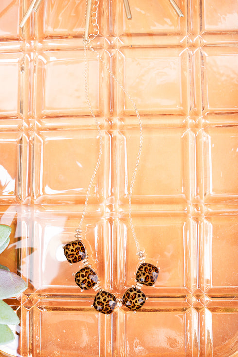 Leopard Print Cushion Cut Multi Pendant Necklace