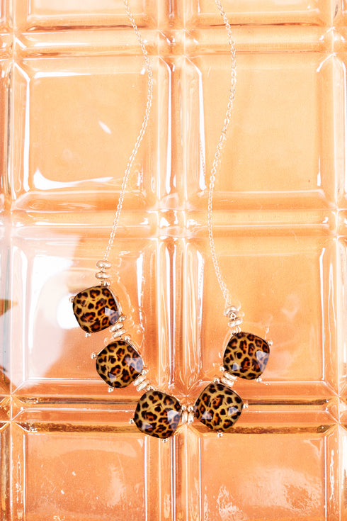 Leopard Print Cushion Cut Multi Pendant Necklace