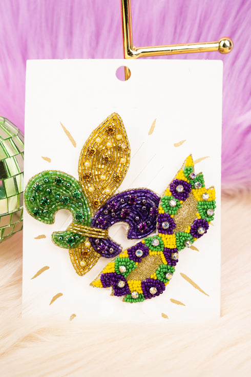 Mardi Gras Party Seed Bead Pin Set