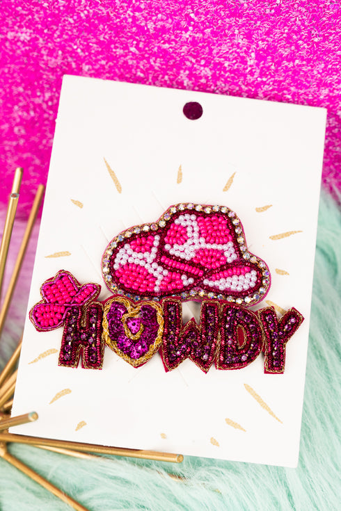 Pink Cowgirl Hat & Howdy Seed Bead Hat Pin Set