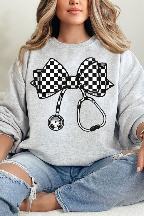 Checkered Black Stethoscope Heavy Blend Crew Sweatshirt