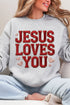 Faux Embroidery Jesus Loves You Heavy Blend Crew Sweatshirt