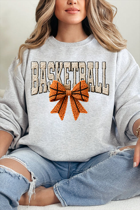 Faux Yarn Basketball Coquette Heavy Blend Crew Sweatshirt