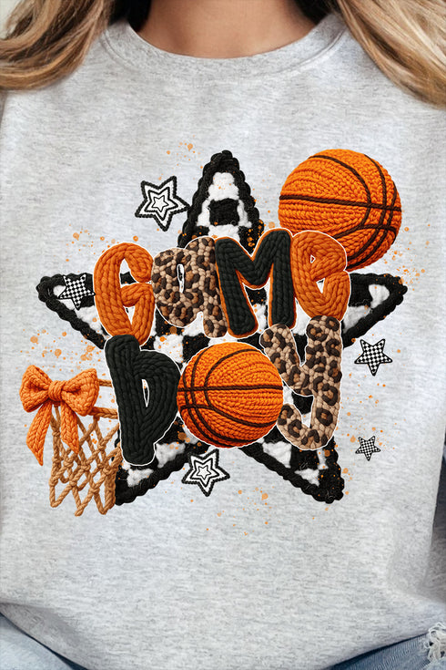 Faux Yarn Basketball Game Day Heavy Blend Crew Sweatshirt