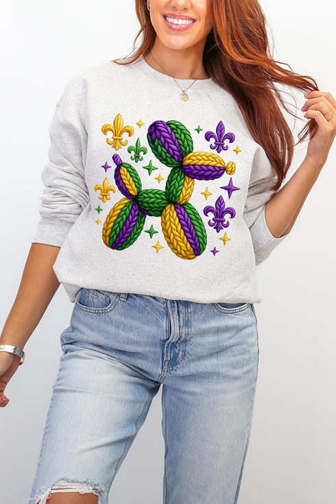 Faux Yarn Mardi Gras Balloon Dog Heavy Blend Crew Sweatshirt
