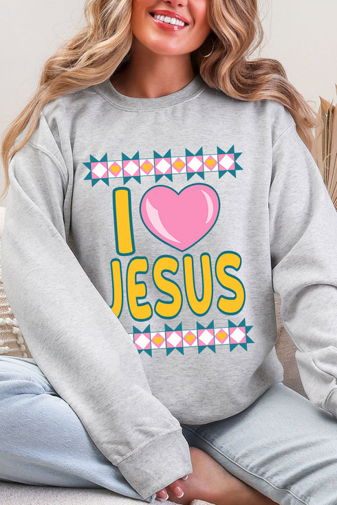 Folk Faith: I Love Jesus Heavy Blend Crew Sweatshirt