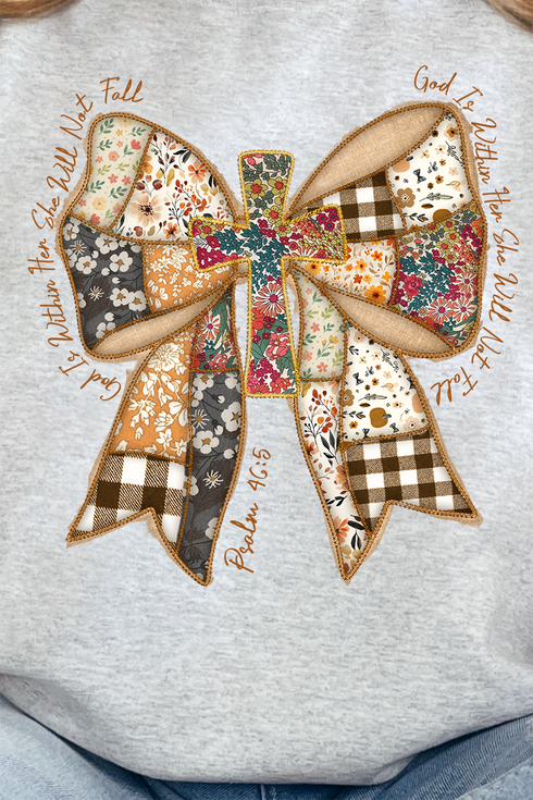 God Is Within Her Patchwork Bow Heavy-weight Crew Sweatshirt