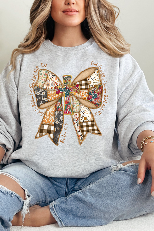 God Is Within Her Patchwork Bow Heavy-weight Crew Sweatshirt