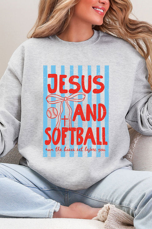 Jesus And Softball Heavy Blend Crew Sweatshirt