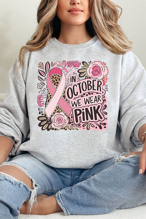 Leopard Doodle We Wear Pink Heavy-weight Crew Sweatshirt