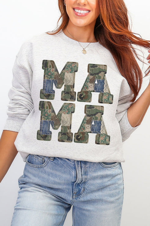 Patchwork Camo Mama Heavy Blend Crew Sweatshirt