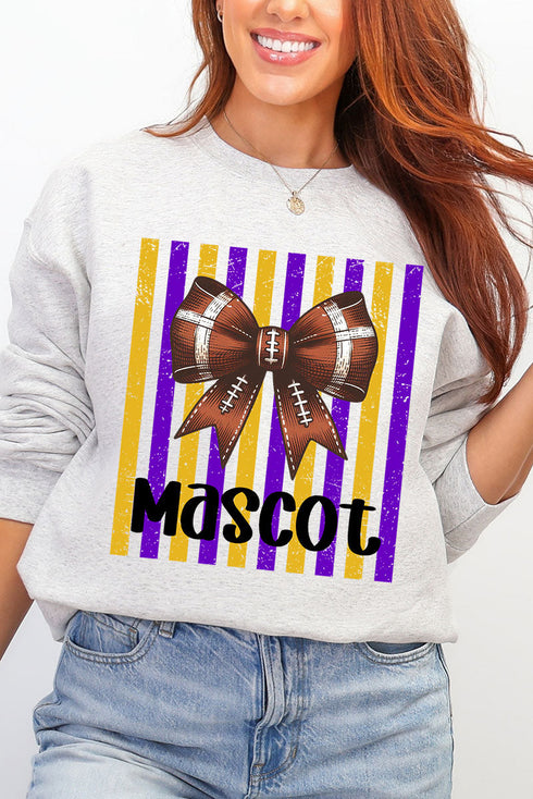 Personalized Purple & Yellow Gold Varsity Bow Heavy Blend Crew Sweatshirt *Enter Mascot Name