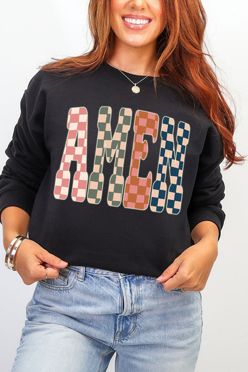 Checkered Amen Heavy Blend Crew Sweatshirt