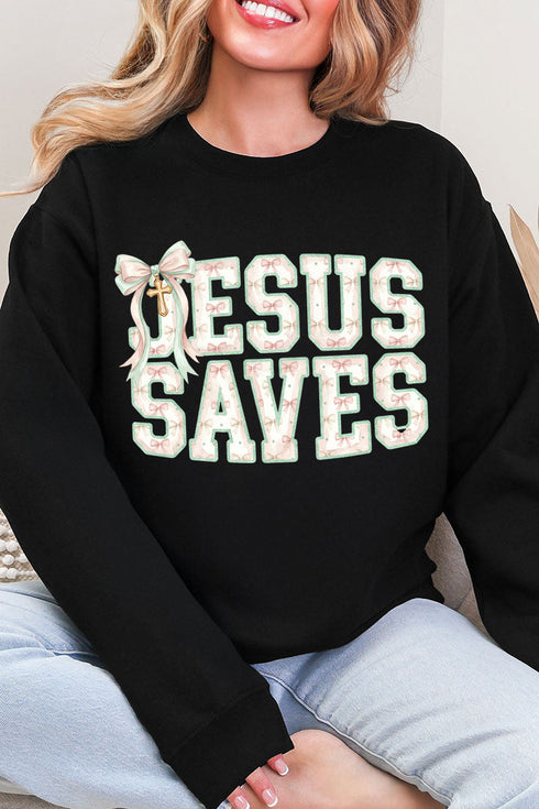 Jesus Saves Coquette Cross Heavy Blend Crew Sweatshirt