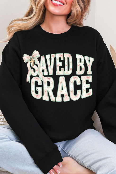 Coquette Cross Saved By Grace Heavy Blend Crew Sweatshirt