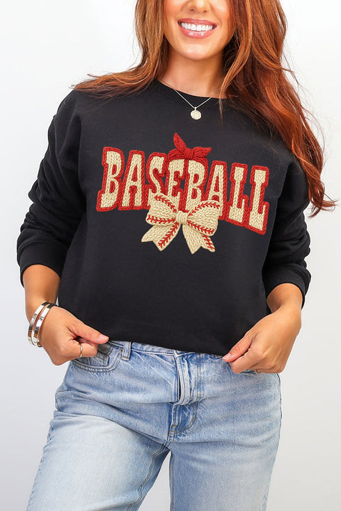 Faux Yarn Baseball Coquette Heavy Blend Crew Sweatshirt