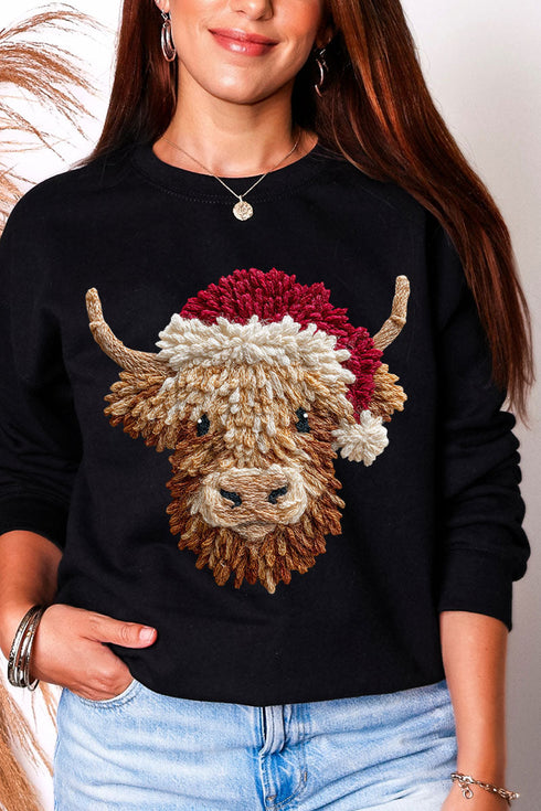 Faux Yarn Highland Cow Heavy Blend Crew Sweatshirt