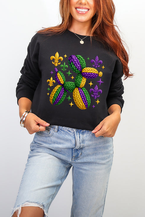 Faux Yarn Mardi Gras Balloon Dog Heavy Blend Crew Sweatshirt