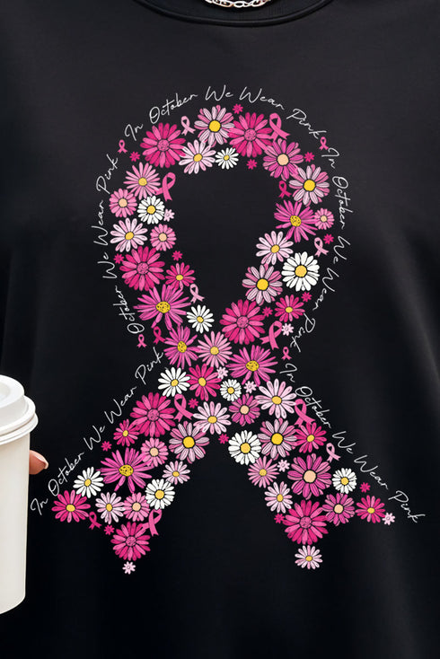 Floral In October We Fight Ribbon Heavy-weight Crew Sweatshirt