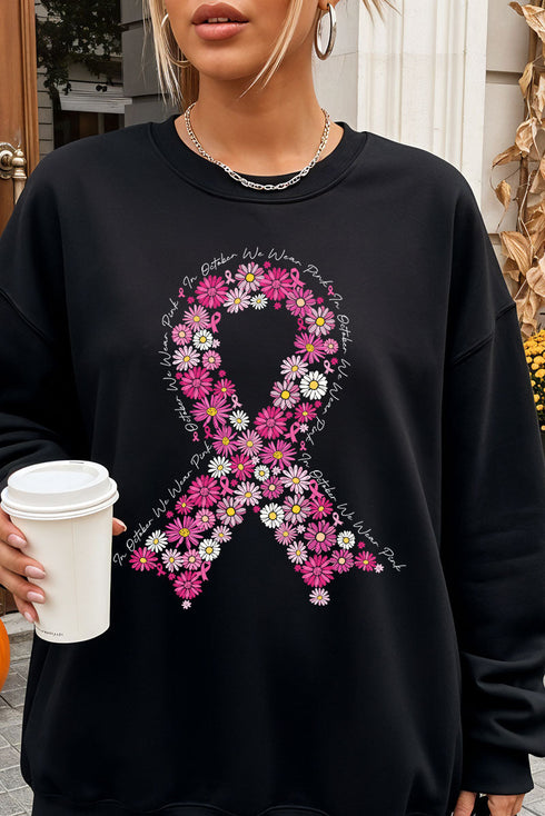 Floral In October We Fight Ribbon Heavy-weight Crew Sweatshirt