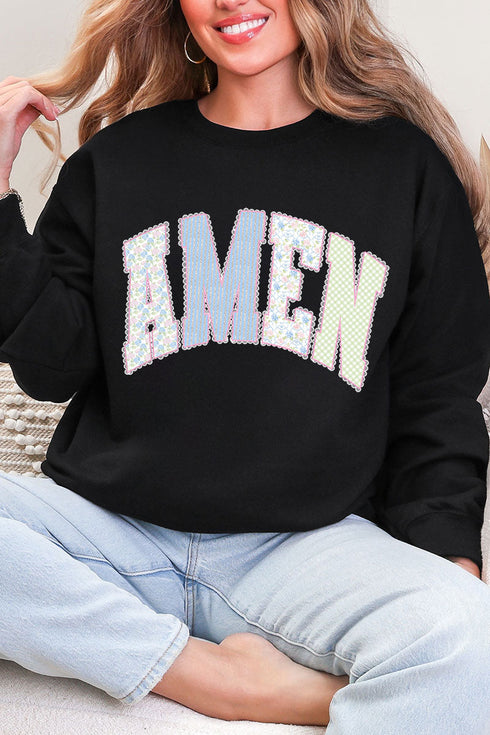 Garden Gingham Amen Heavy Blend Crew Sweatshirt