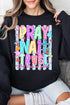 Pray Wait Trust Bright Doodle Heavy Blend Crew Sweatshirt