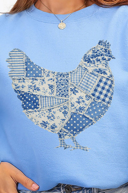 Faux Patchwork Blue Chicken Heavy Blend Crew Sweatshirt