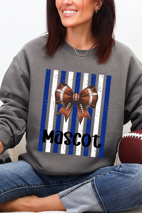 Personalized Blue & White Varsity Bow Heavy Blend Crew Sweatshirt *Enter Mascot Name