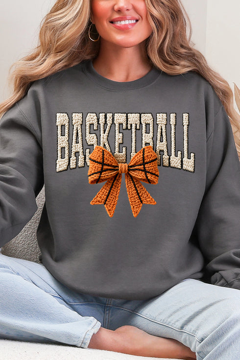 Faux Yarn Basketball Coquette Heavy Blend Crew Sweatshirt