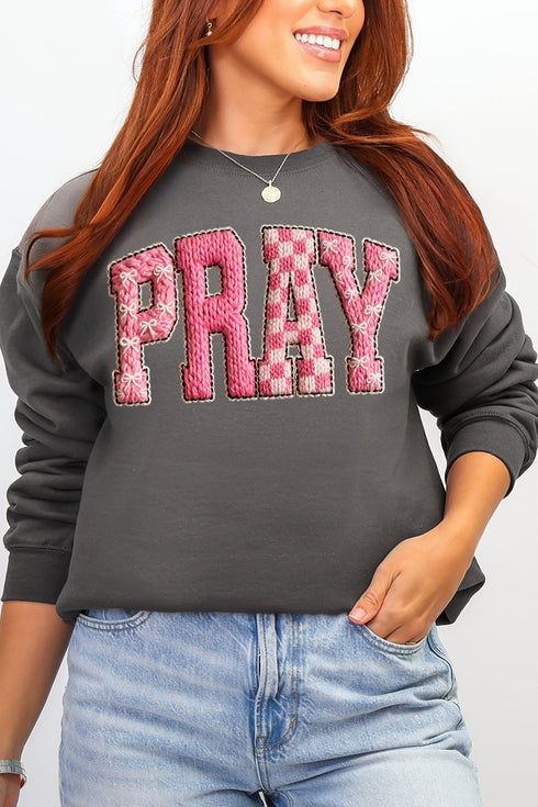 Pink Faux Yarn Coquette Pray Heavy Blend Crew Sweatshirt