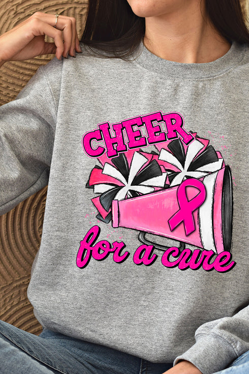 Cheer For A Cure Pink Ribbon Heavy-weight Crew Sweatshirt