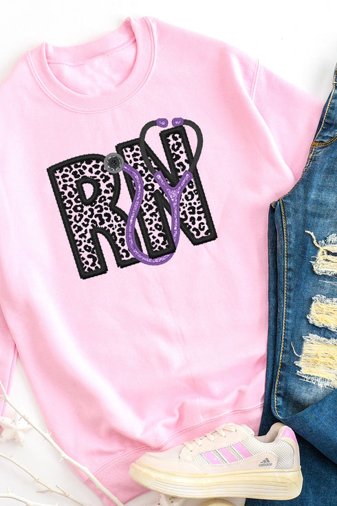 Cheetah RN Faux Embroidery Transfer Heavy-weight Crew Sweatshirt