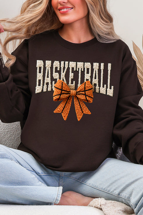 Faux Yarn Basketball Coquette Heavy Blend Crew Sweatshirt
