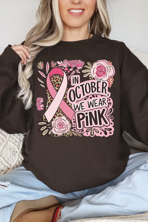 Leopard Doodle We Wear Pink Heavy-weight Crew Sweatshirt