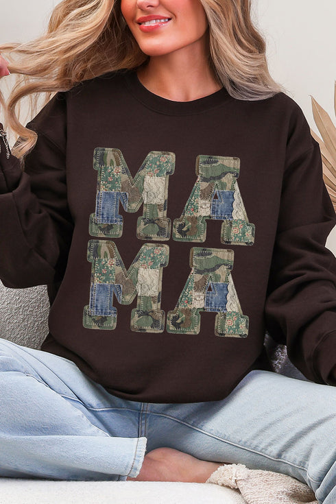Patchwork Camo Mama Heavy Blend Crew Sweatshirt