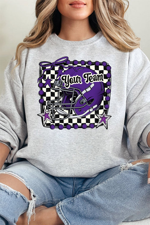 Doodle Purple Football Pride Heavy-weight Crew Sweatshirt *Personalize Your Team Name