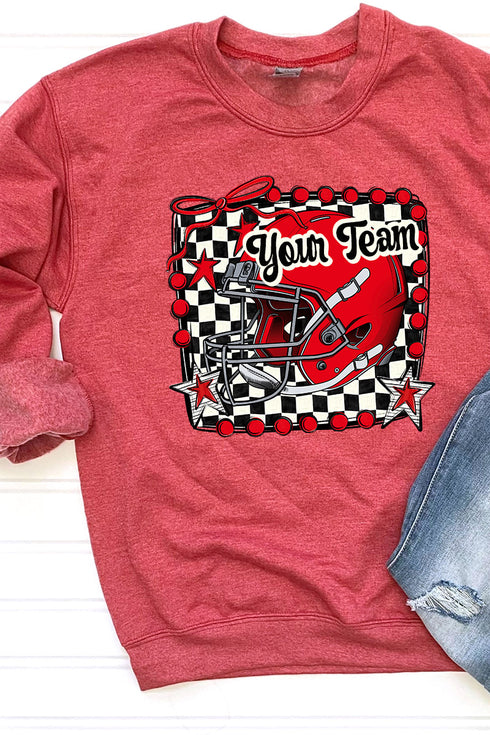 Doodle Red Football Pride Heavy-weight Crew Sweatshirt *Personalize Your Team Name