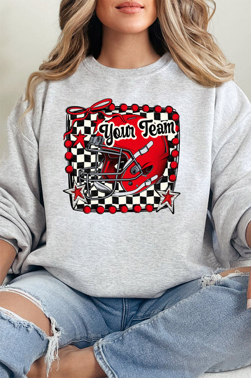 Doodle Red Football Pride Heavy-weight Crew Sweatshirt *Personalize Your Team Name
