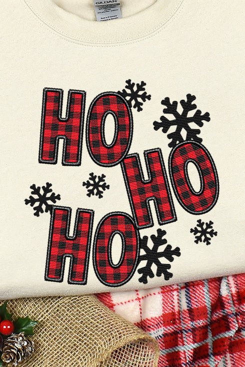 Faux Embroidery Ho Ho Ho Transfer Heavy-weight Crew Sweatshirt