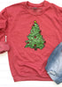 Faux Sequin Christmas Tree Transfer Heavy-weight Crew Sweatshirt