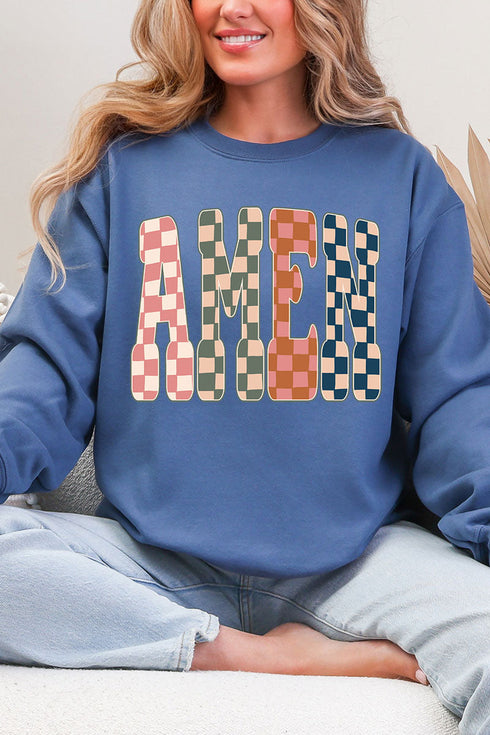 Checkered Amen Heavy Blend Crew Sweatshirt