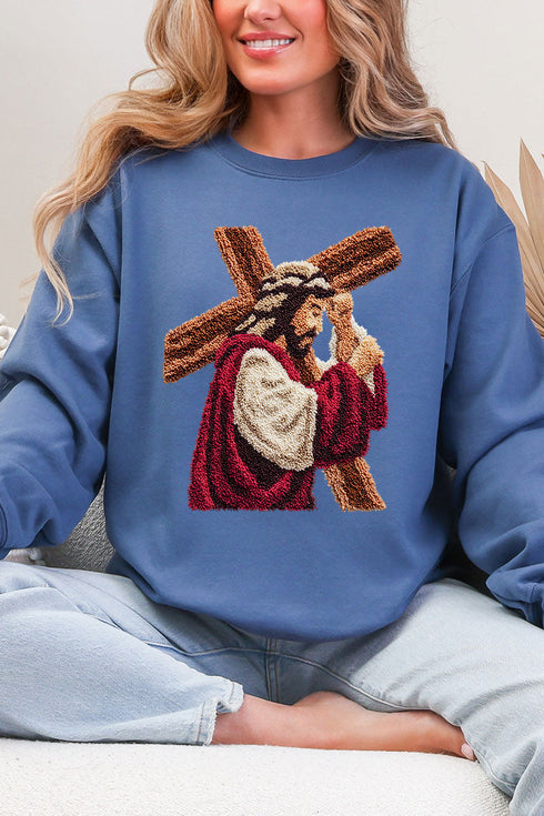 Faux Yarn Jesus At The Cross Heavy Blend Crew Sweatshirt