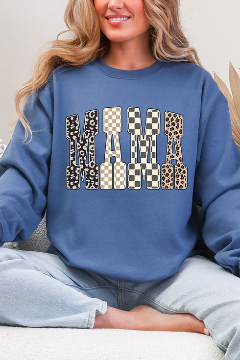 Leopard Checkered Mama Heavy Blend Crew Sweatshirt