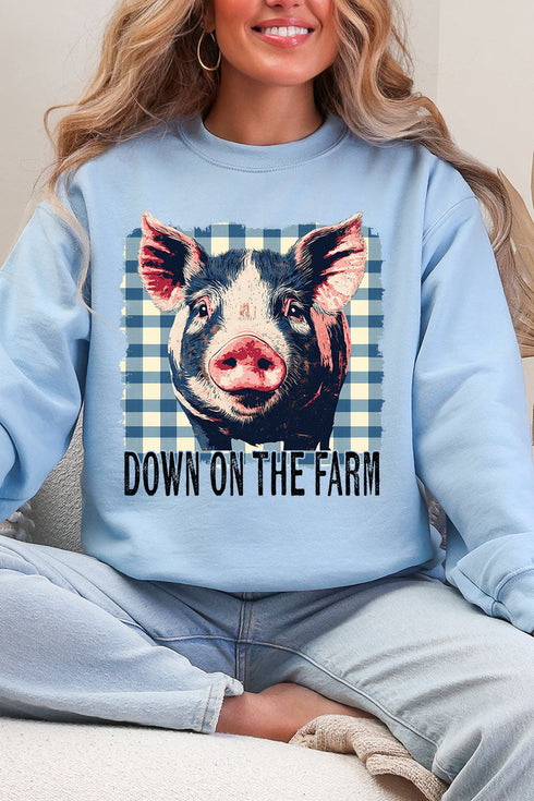 Down By The Farm Pig Heavy Blend Crew Sweatshirt