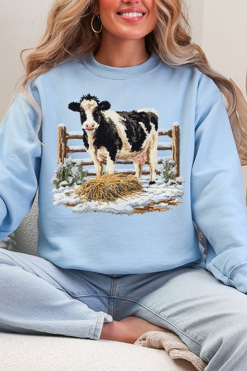 Faux Yarn Moo In The Snow Heavy Blend Crew Sweatshirt