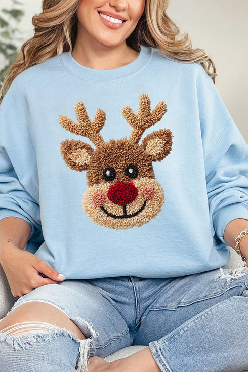 Faux Yarn Red Nose Reindeer Heavy Blend Crew Sweatshirt
