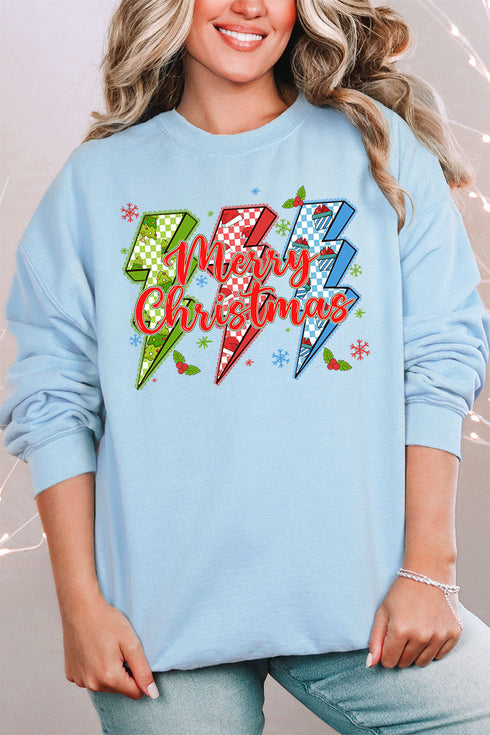 Merry Christmas Lightning Bolts Heavy-weight Crew Sweatshirt