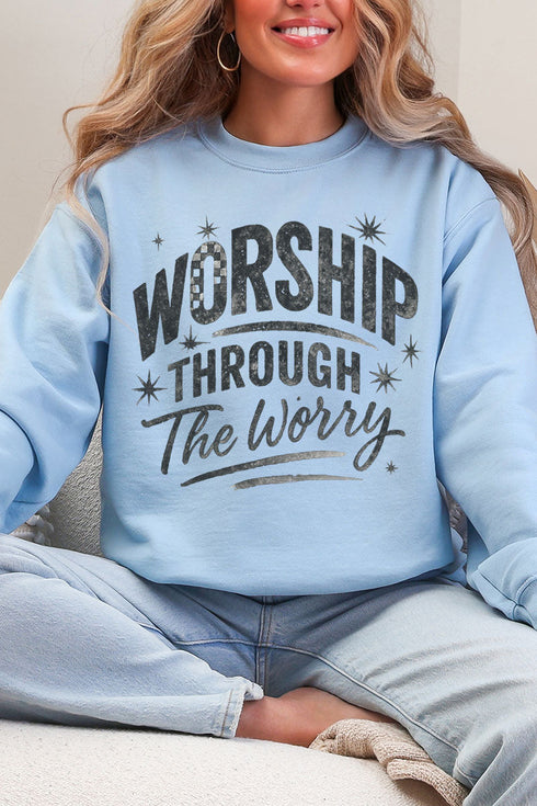 Black Worship Through The Worry Heavy Blend Crew Sweatshirt