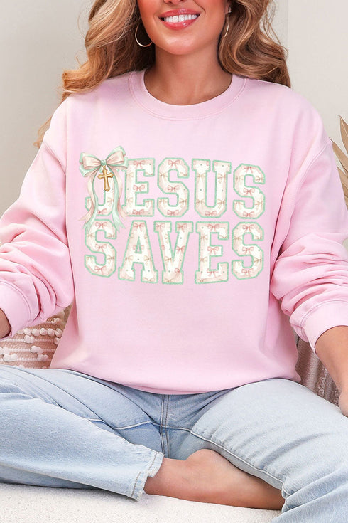 Jesus Saves Coquette Cross Heavy Blend Crew Sweatshirt
