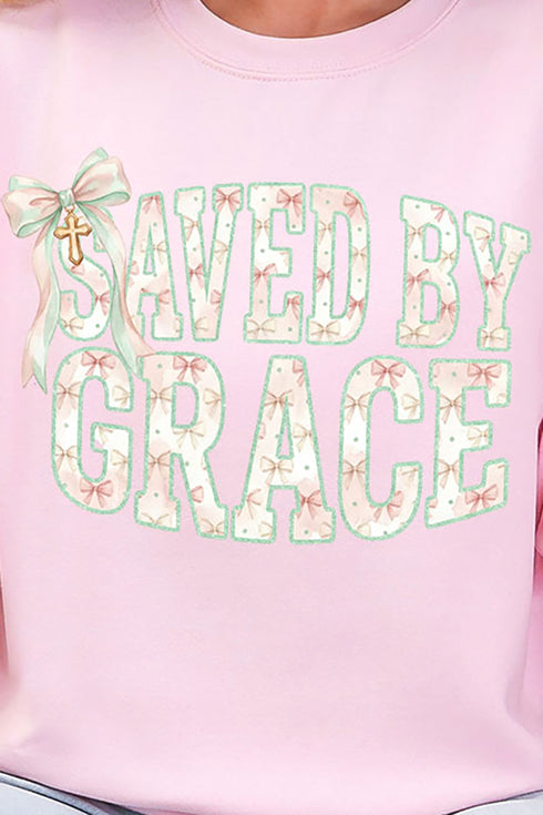 Coquette Cross Saved By Grace Heavy Blend Crew Sweatshirt